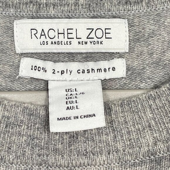 Rachel Zoe 2-Ply Cashmere Cropped Crew Neck Pullover Sweater Neutral Gray Size L - Picture 5 of 10